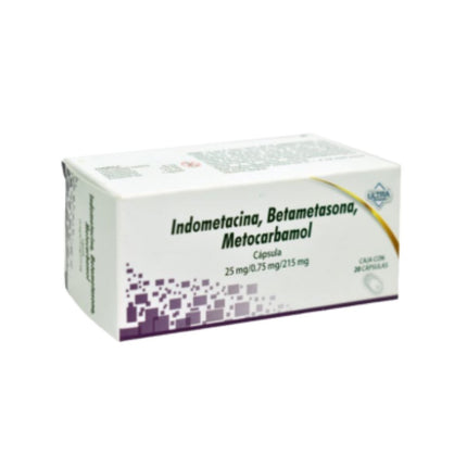 Indometacina, Betametasona, Metocarbamol 25mg / 0.75mg/ 215mg Caja con 20 Capsulas Laboratorios Ultra