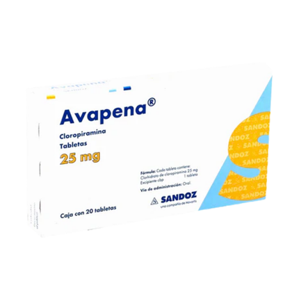 Avapena Cloropiramina 25mg Caja con 20 Tabletas