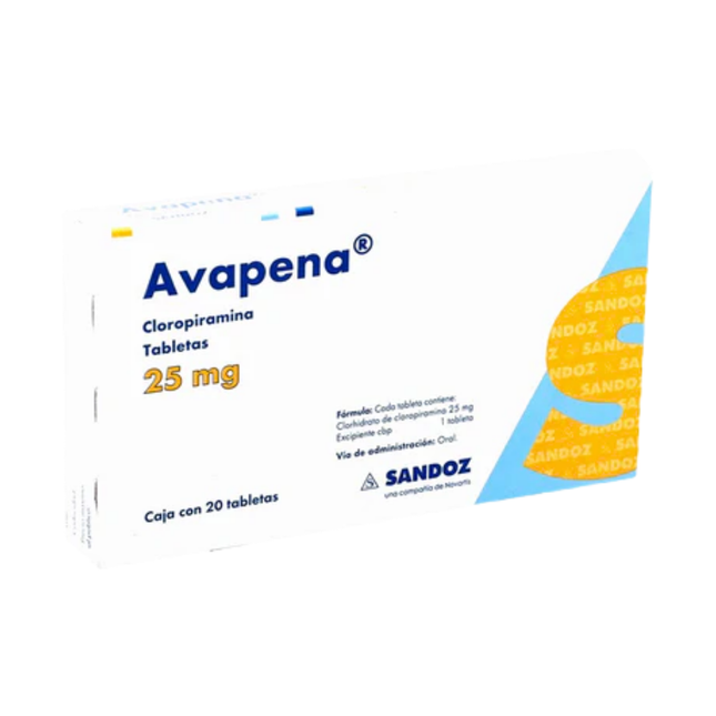 Avapena Cloropiramina 25mg Caja con 20 Tabletas