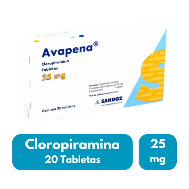 Avapena Cloropiramina 25mg Caja con 20 Tabletas