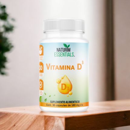 Vitamina D3 5000 UI Suplemento Alimenticio Naturim Essentials Colecalciferol Frasco con 30 Cápsulas de Softgel
