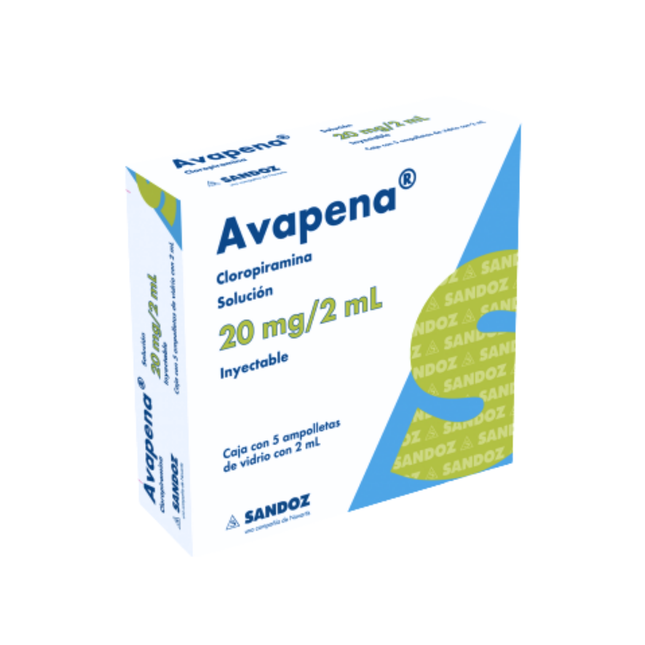 Avapena (Cloropiramina) Solución 20mg/2ml Inyectable 5 ampolletas