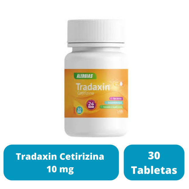 Tradaxin (Cetirizina) 10 mg Frasco con 30 Tabletas