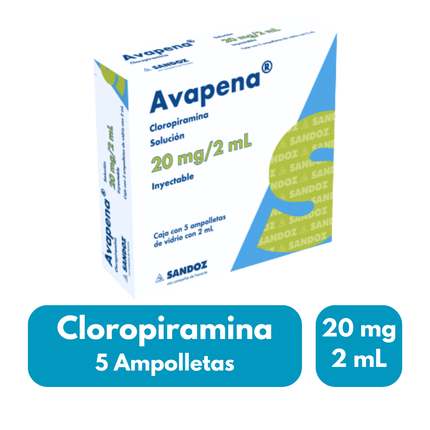 Avapena (Cloropiramina) Solución 20mg/2ml Inyectable 5 ampolletas