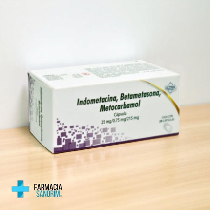 Indometacina, Betametasona, Metocarbamol 25mg / 0.75mg/ 215mg Caja con 20 Capsulas Laboratorios Ultra