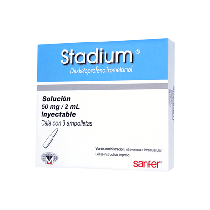 Stadium (Dexketoprofeno) Solución 50mg/2ml Caja con 3 Ampolletas Sanfer