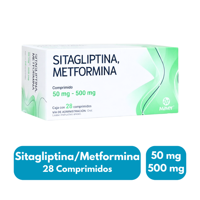 Sitagliptina, Metformina 50mg/500mg Caja C/28 comprimidos Maver