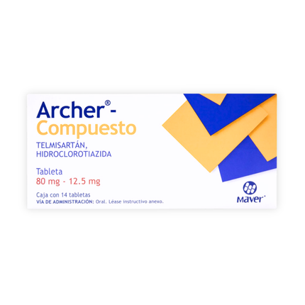 Archer Compuesto (Telmisartán/Hidroclorotiazida) 80mg/12.5mg Caja con 14 Tabletas
