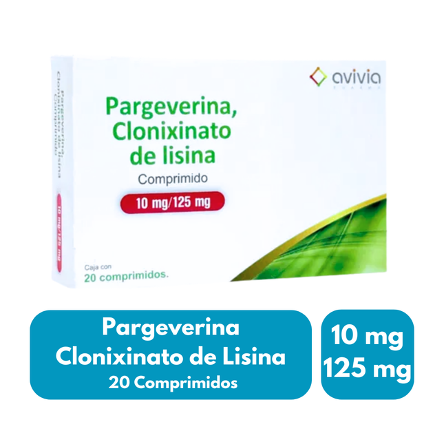 Pargeverina 10 mg Clonixinato de Lisina 125mg Caja con 20 Comprimidos