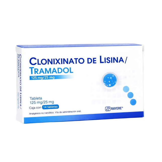 Clonixinato de Lisina 125 mg Tramadol 25mg Caja con 14 Tabletas