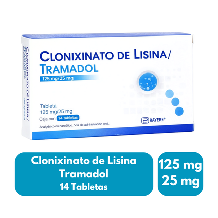 Clonixinato de Lisina 125 mg Tramadol 25mg Caja con 14 Tabletas