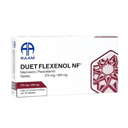 Duet Flexenol NF (Naproxeno/Paracetamol) 275mg/300mg Caja con 20 Tabletas