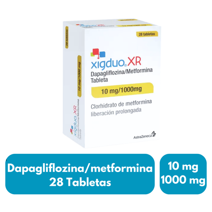 Xigduo XR (Dapagliflozina/metformina) 10mg/1000mg Caja con 28 Tabletas Astra Zeneca