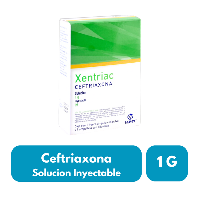 Xentriac (Ceftriaxona) 1 g Caja con 1 Ampolleta con Diluyente Intramuscular