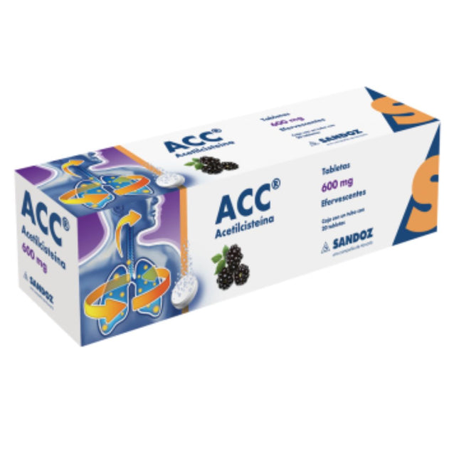ACC (Acetilcisteina) 600 mg Caja con 20 Tabletas Efervescentes