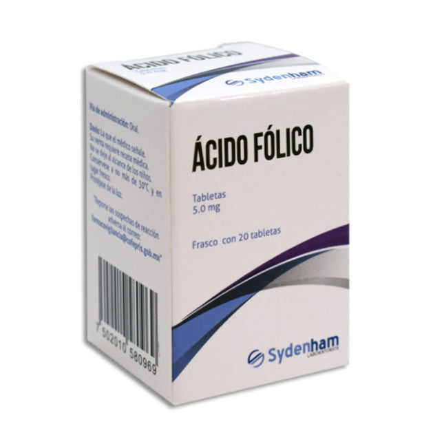 Acido Fólico 5 mg Caja con 20 Tabletas