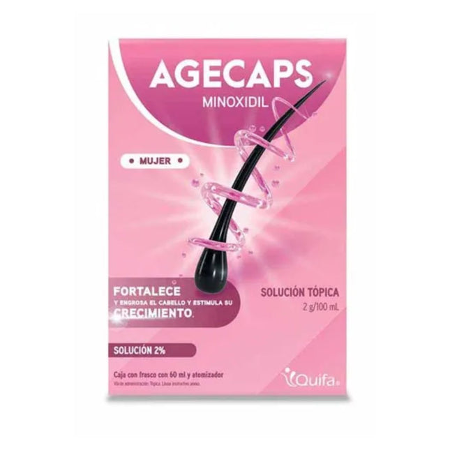 Agecaps Minoxidil 2% Caja con Frasco Atomizador 60 mL Tópico