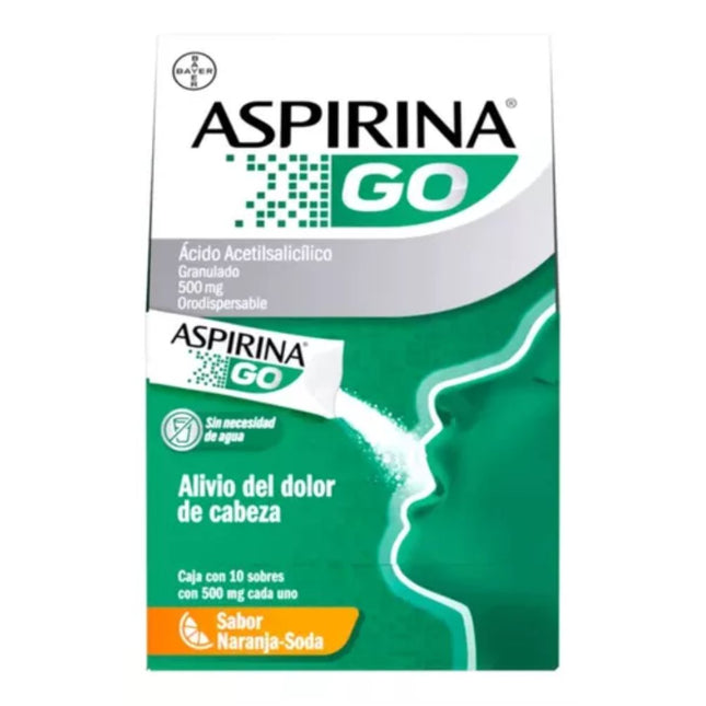 Aspirina Go Ácido Acetilsalicílico 500 mg Caja con 10 Sobres