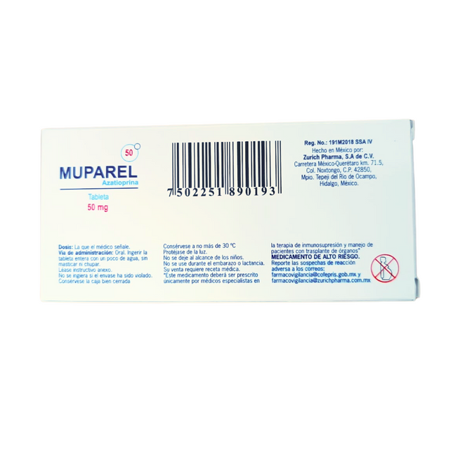 Muparel Azatioprina 50 mg Caja con 50 Tabletas