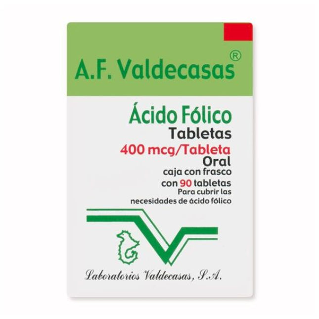 Acido Folico 0.4mg Valdecasas Caja con 90 Tabletas