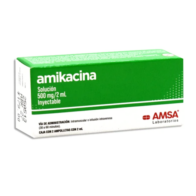 Amikacina 500 mg/2 ml Solución Inyectable 2 Ampolletas Laboratorios AMSA