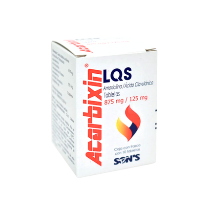 Acarbixin LQS Amoxicilina/Acido Clavulanico 875mg/125mg Frasco con 10 Tabletas