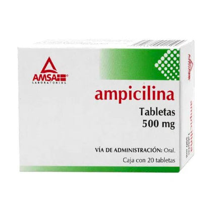 Ampicilina 500 mg Caja con 20 Tabletas