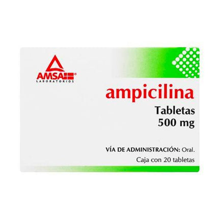 Ampicilina 500 mg Caja con 20 Tabletas