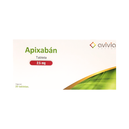 Apixabán 2.5 mg Caja con 20 Tabletas Avivia Laboratorios