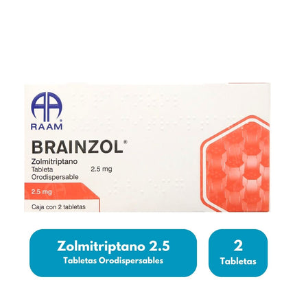 Brainzol (Zolmitriptano) 2.5 mg Caja con 2 Tabletas RAAM Laboratorios