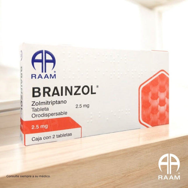 Brainzol (Zolmitriptano) 2.5 mg Caja con 2 Tabletas RAAM Laboratorios