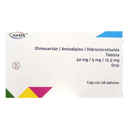 Olmesartán 40 mg / Amlodipino 5 mg / Hidroclorotiazida 12.5 mg Caja con 28 Tabletas