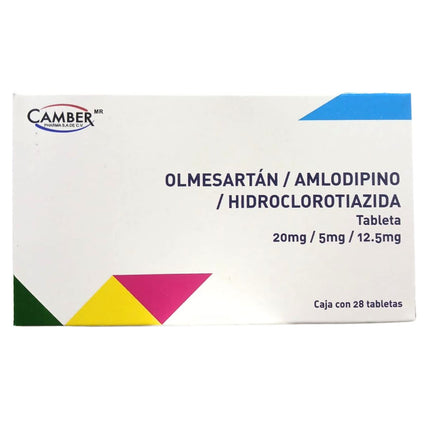Olmesartán 20 mg / Amlodipino 5 mg / Hidroclorotiazida 12.5 mg Caja con 28 Tabletas