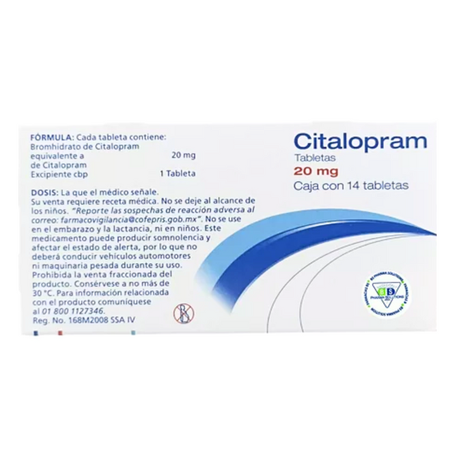 Citalopram 20 mg Caja con 14 Tabletas