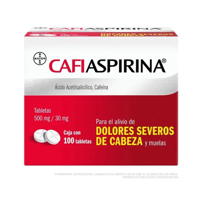 Cafiaspirina Acido Acetilsalicilico 500 mg, Cafeina 30 mg Caja con 100 Tabletas