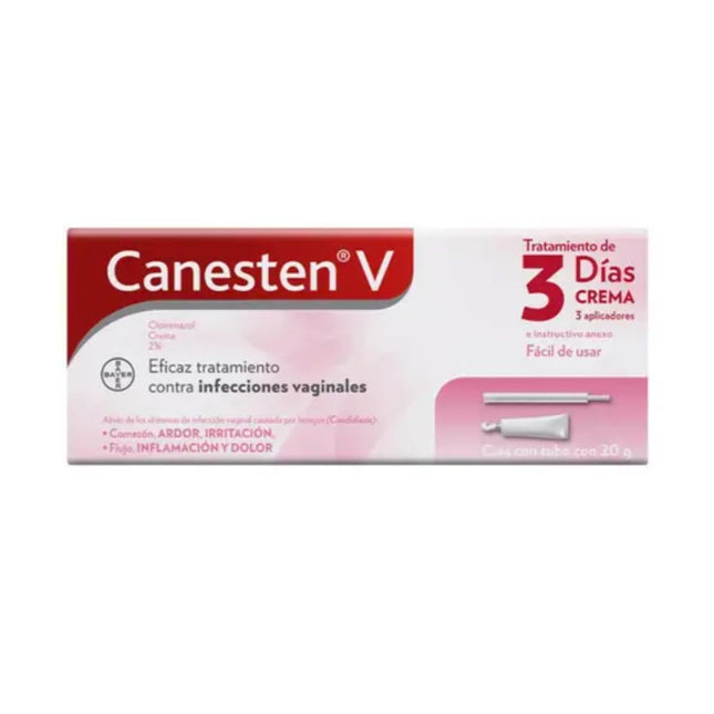 Canesten V (Clotrimazol) Crema 2% Tubo con 20 g y 3 aplicadores Vaginales.