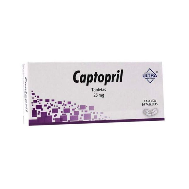 Captopril 25 mg Caja con 30 Tabletas