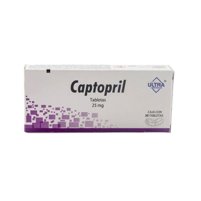 Captopril 25 mg Caja con 30 Tabletas