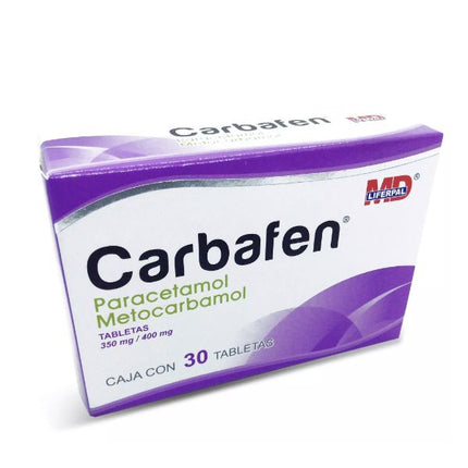 Carbafen (Metocarbomol/Paracetamol) 400 mg/350 mg Caja con 30 Tabletas
