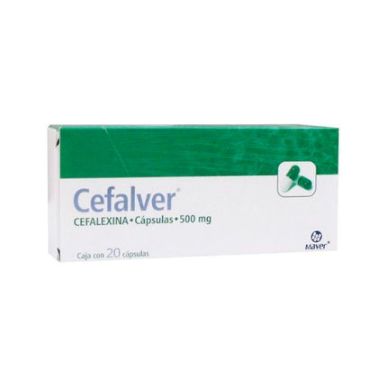 Cefalver (Cefalexina) 500 mg Caja con 12 Cápsulas