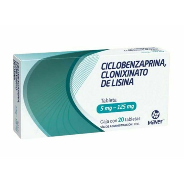 Ciclobenzaprina / Clonixinato de Lisina 5 mg / 125 mg Caja con 20 Tabletas Maver