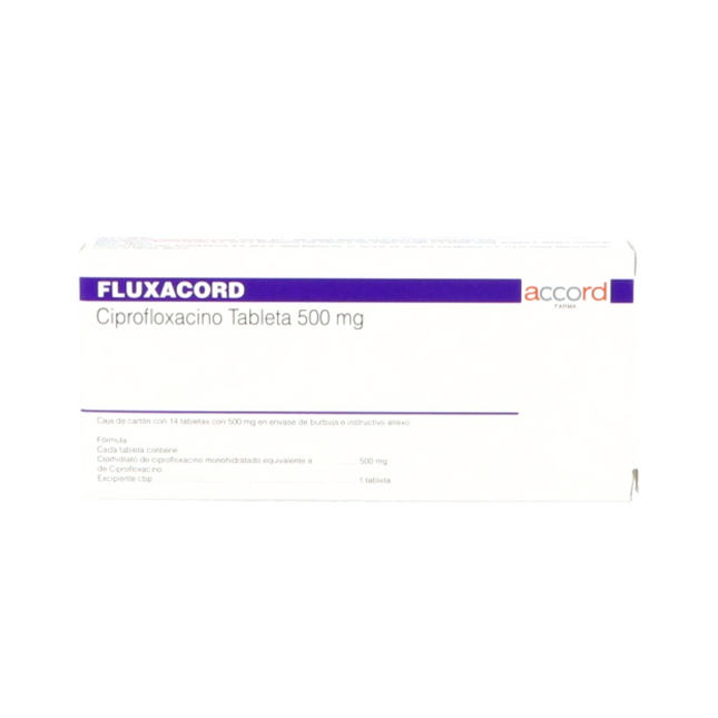 Fluxacord (Ciprofloxacino) 500 mg Caja con 14 Tabletas