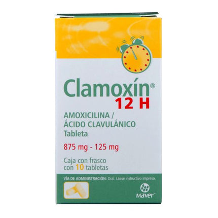 Clamoxin (Amoxicilina / Ácido Clavulánico) 875 mg / 125 mg Frasco con 10 Tabletas