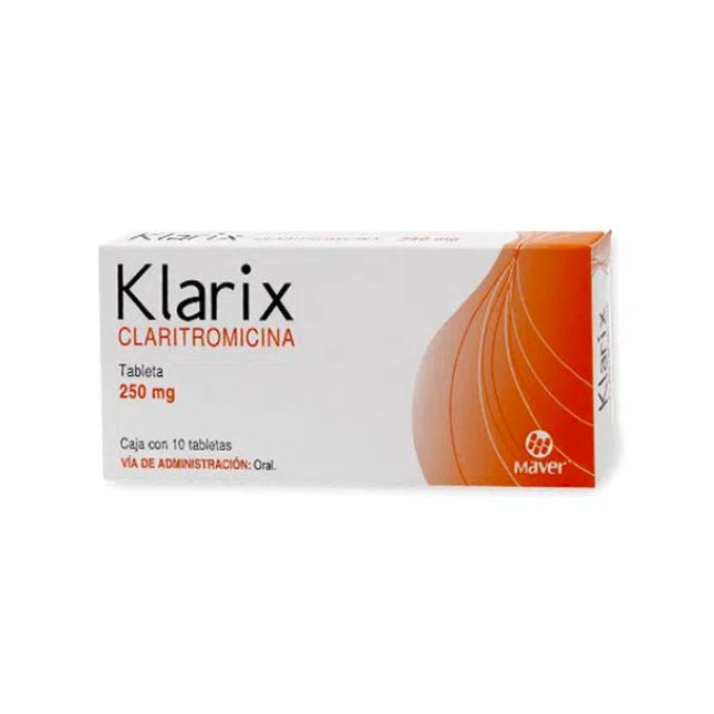 Klarix (Claritromicina) 250 mg Caja con 10 Tabletas