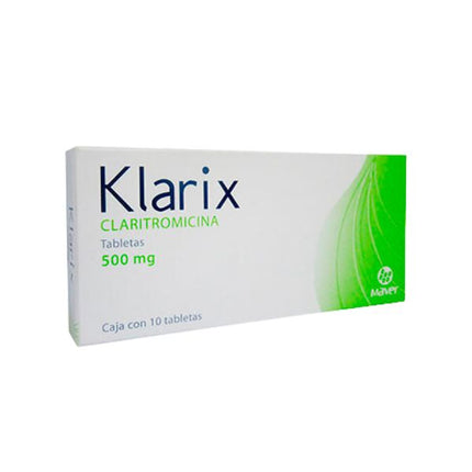 Klarix (Claritromicina) 500 mg Caja con 10 Tabletas
