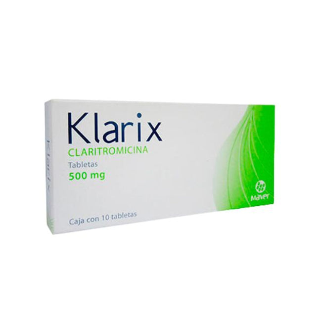 Klarix (Claritromicina) 500 mg Caja con 10 Tabletas