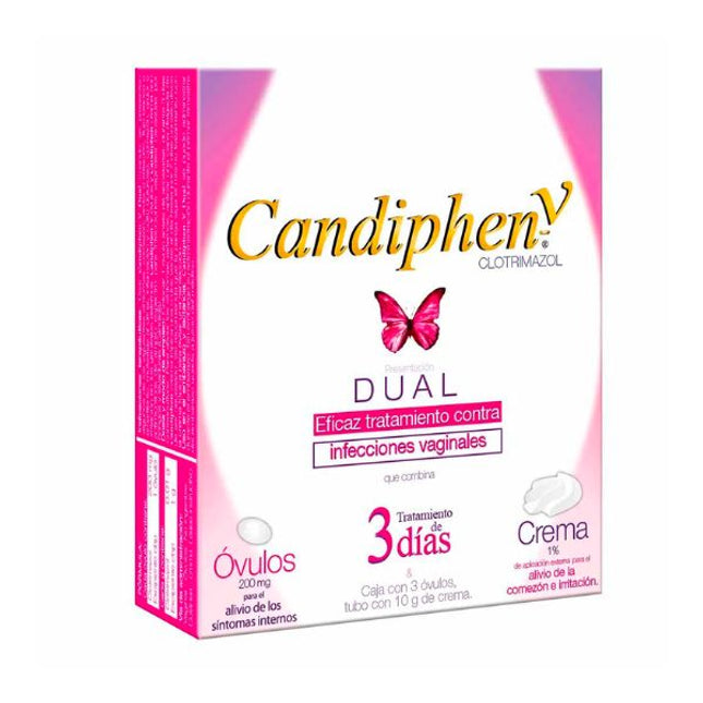 Candiphen V (Clotrimazol) Dual Caja con 3 Óvulos + Tubo con 10 g de Crema