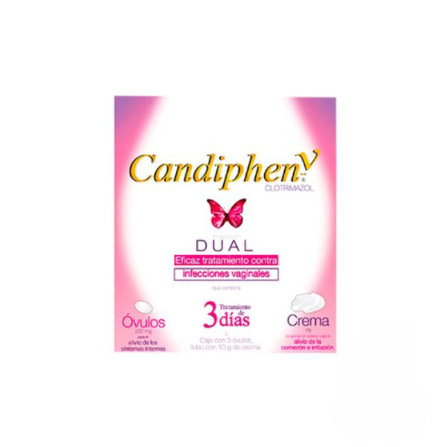 Candiphen V (Clotrimazol) Dual Caja con 3 Óvulos + Tubo con 10 g de Crema