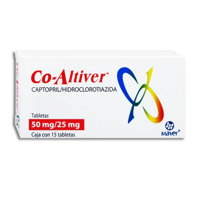 Co Altiver Captopril  Hidroclorotiazida 50/25mg Caja con 15 Tabletas