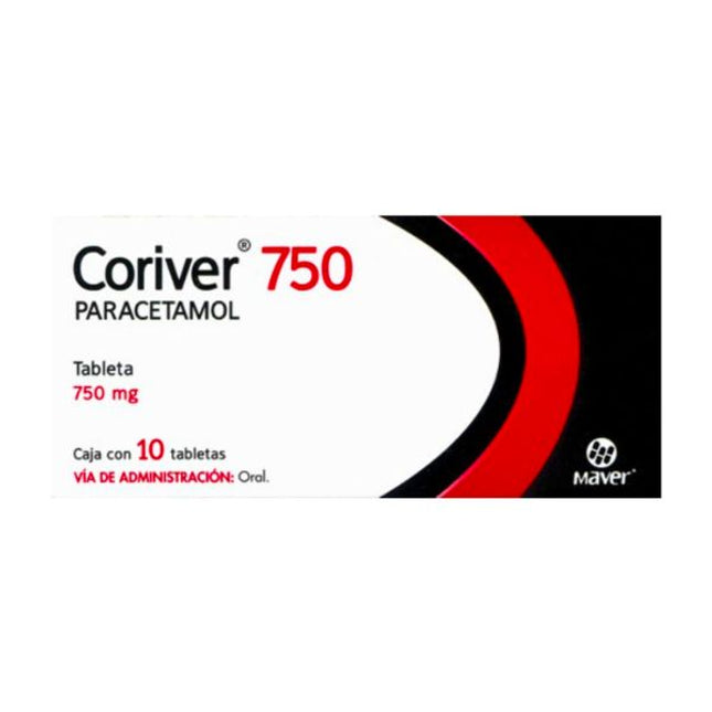 Coriver (Paracetamol) 750 mg Caja con 10Tabletas